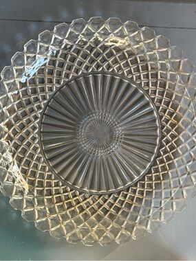 Vintage Anchor Hocking crystal glass platter featuring the "Waterford Waffle"